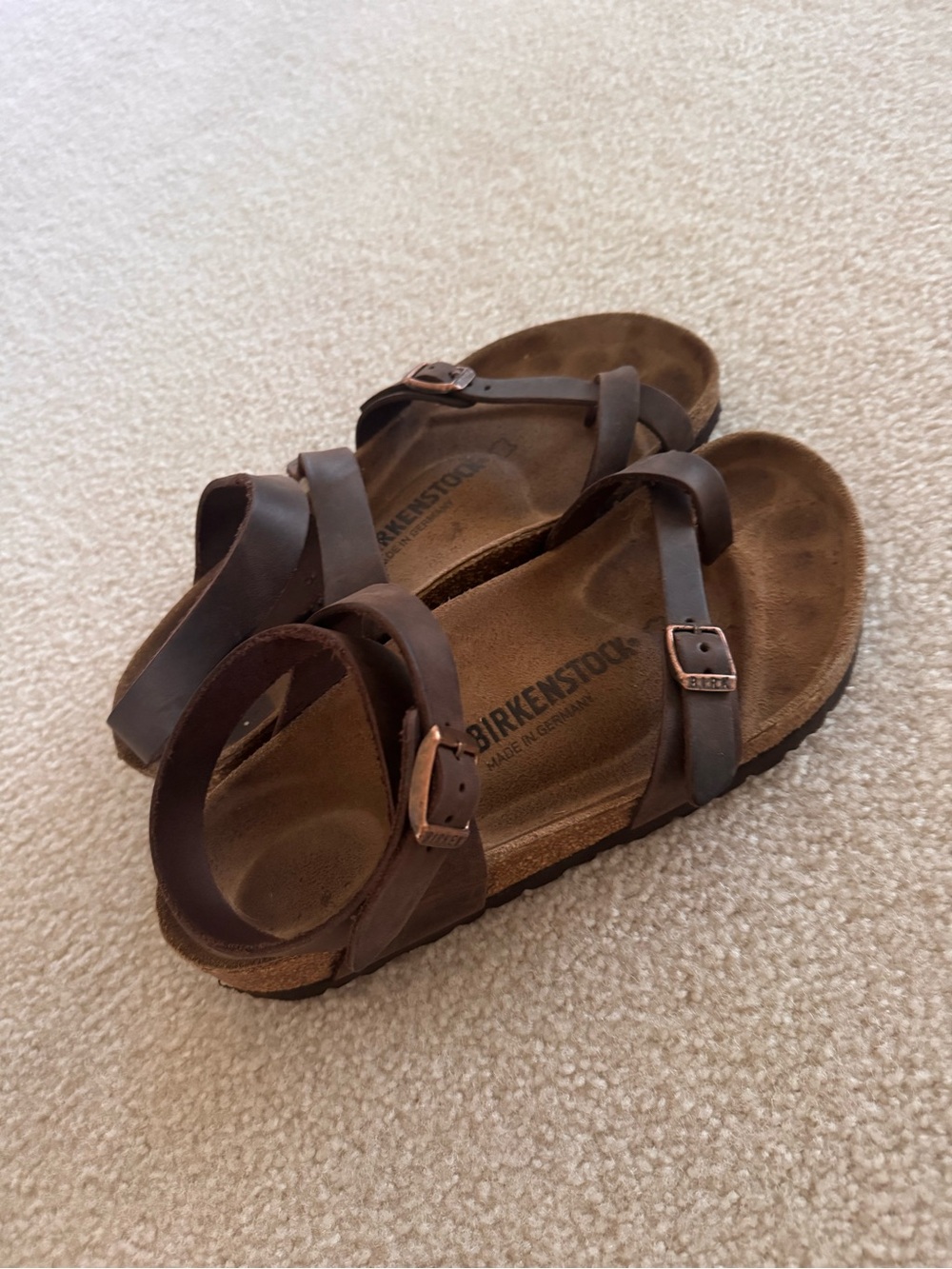 Birkenstock Dark Brown Leather Strap Sandals